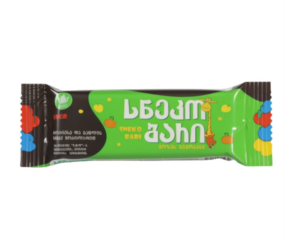 სნეკობარი გოგრა , ატამი და შოკოლადით